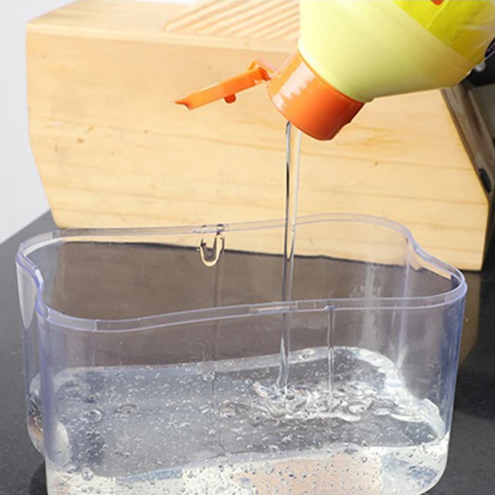 Naciskowy dozownik płynu do naczyń z pompką próżniową oraz zintegrowanym ociekaczem + gąbka GRATIS! 🧽