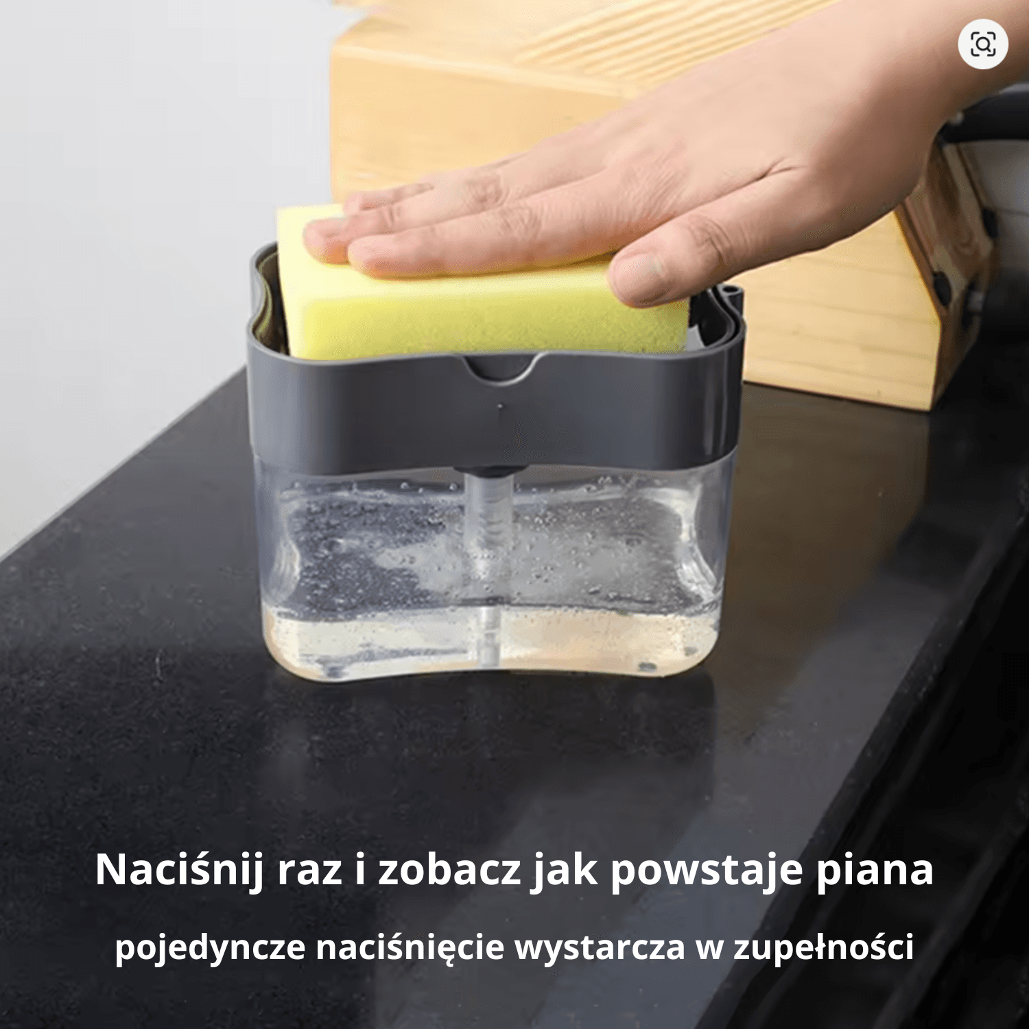 Naciskowy dozownik płynu do naczyń z pompką próżniową oraz zintegrowanym ociekaczem + gąbka GRATIS! 🧽