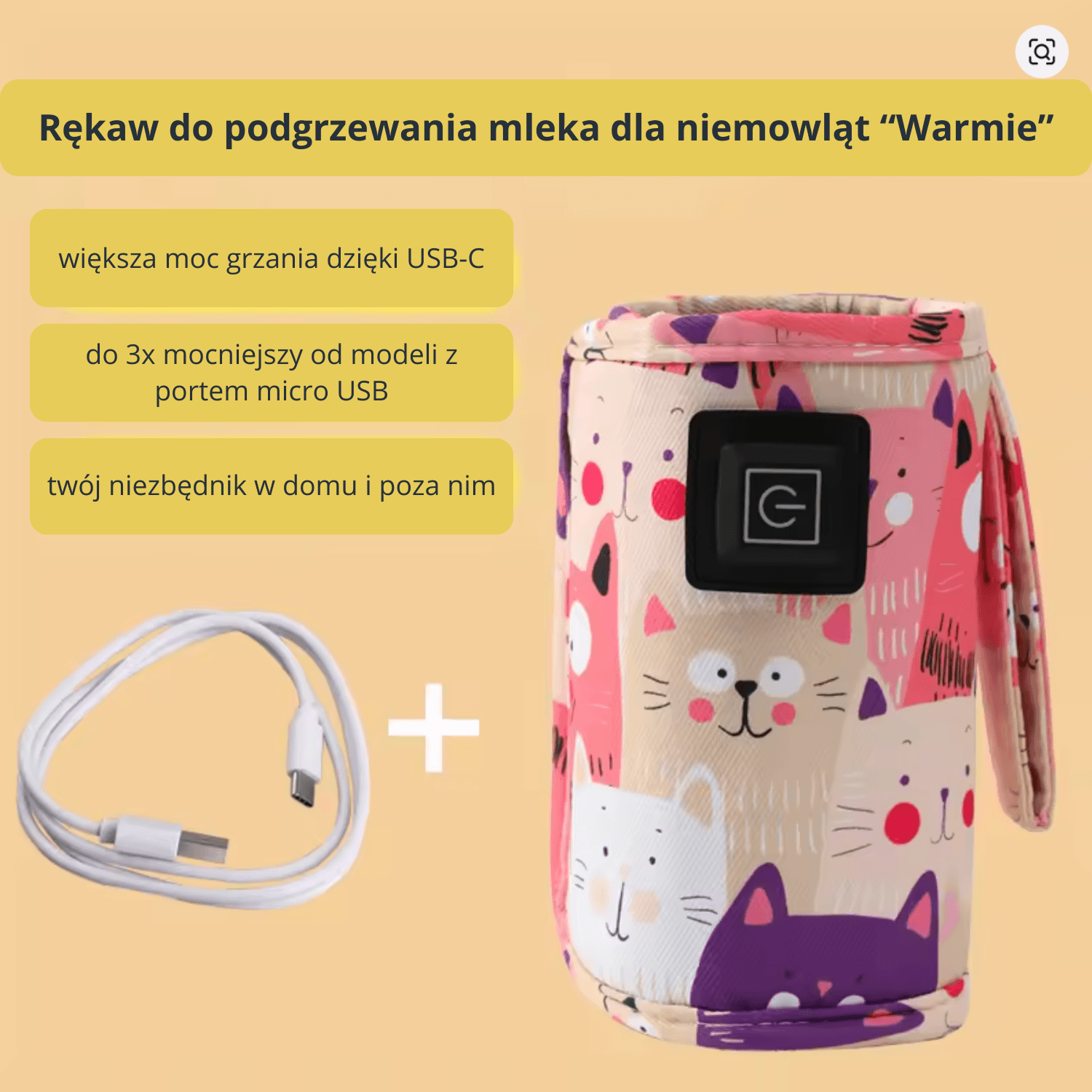 Inteligentny podgrzewacz USB "Warmie" 🍼👶 Kabel zasilający USB-C w zestawie!