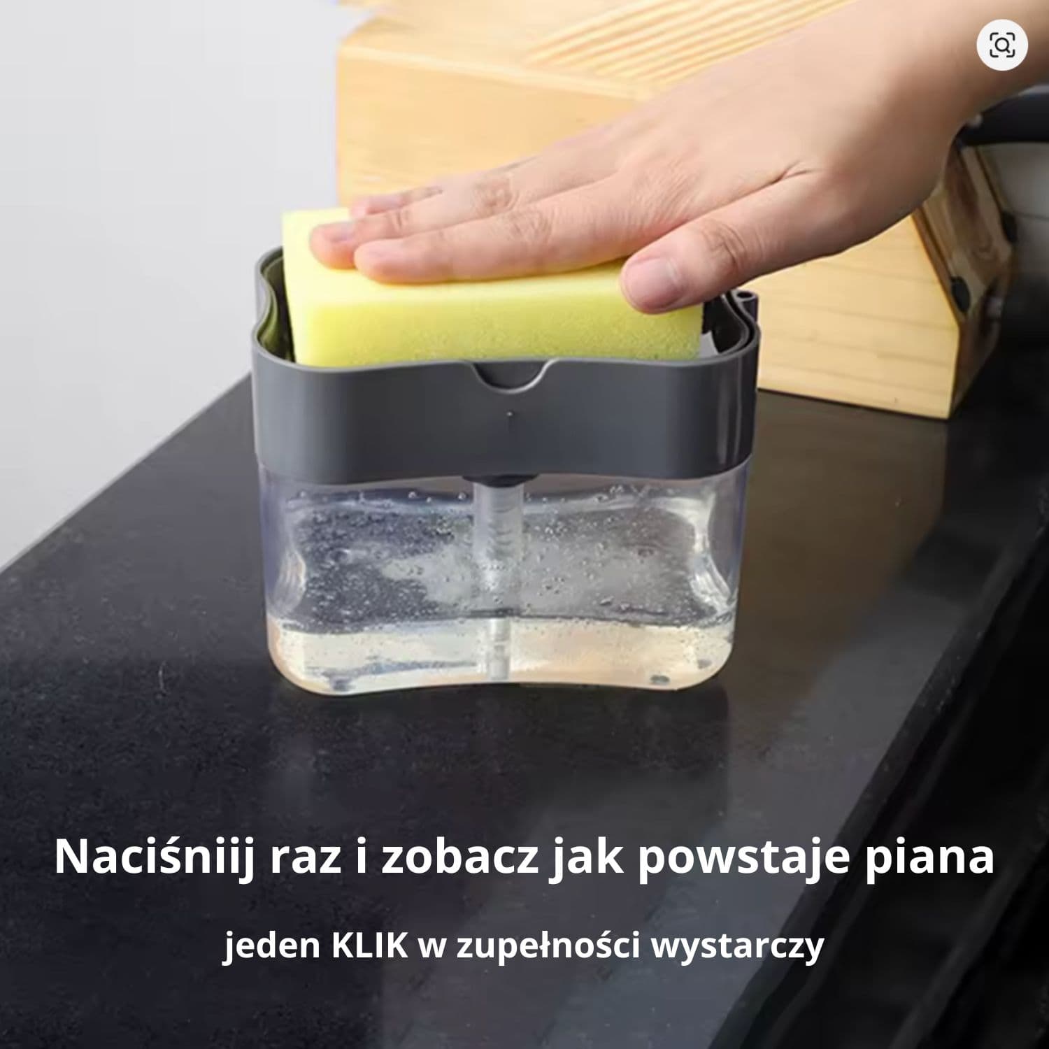 Naciskowy dozownik płynu do naczyń z pompką próżniową oraz zintegrowanym ociekaczem + gąbka GRATIS! 🧽