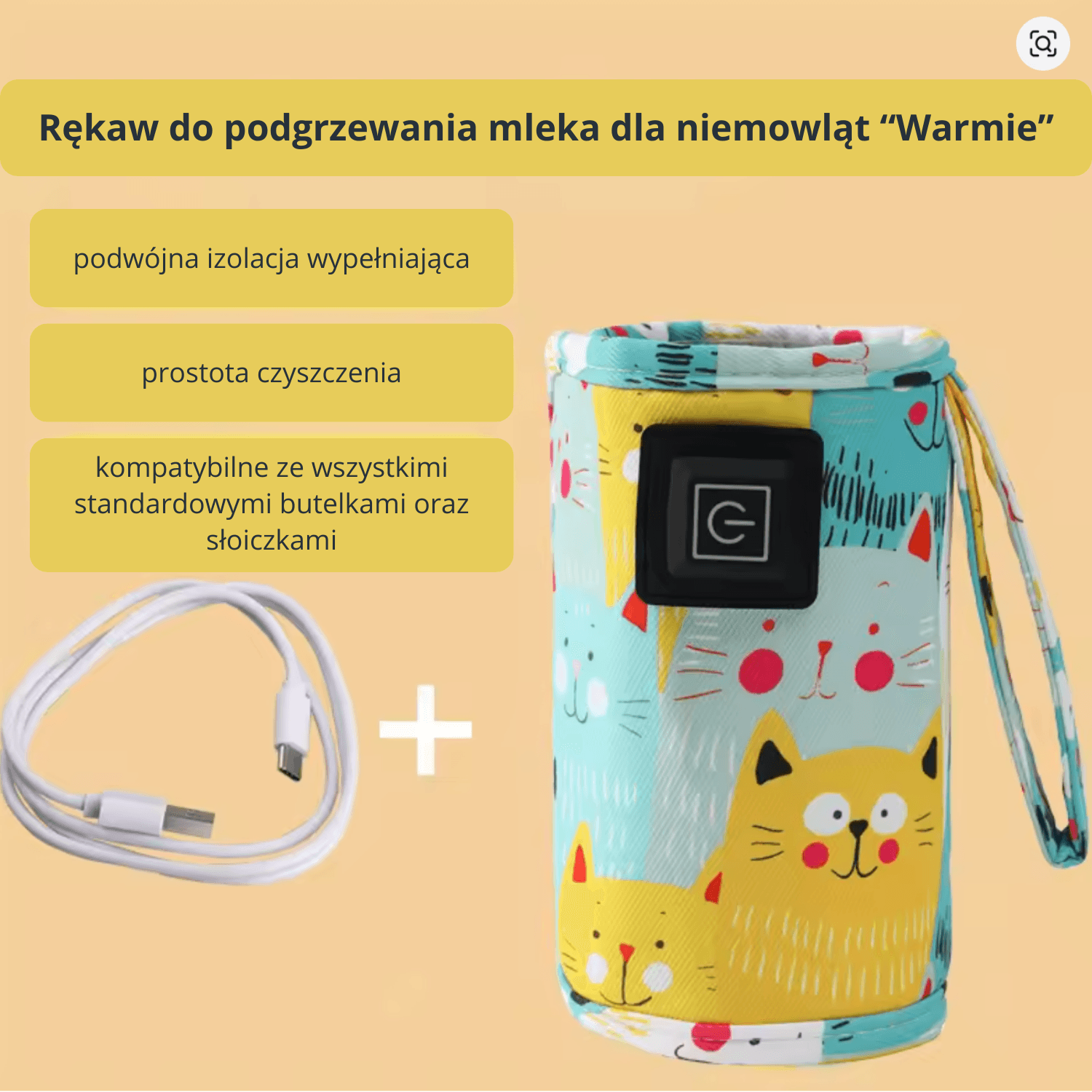 Inteligentny podgrzewacz USB "Warmie" 🍼👶 Kabel zasilający USB-C w zestawie!