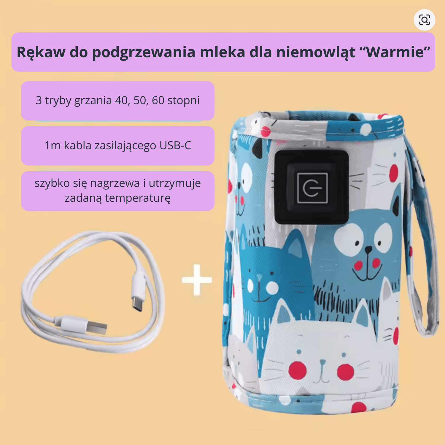 Inteligentny podgrzewacz USB "Warmie" 🍼👶 Kabel zasilający USB-C w zestawie!